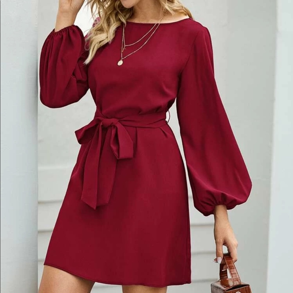 Bishop long sleeve belted dress navy blue - Picture 3 of 8